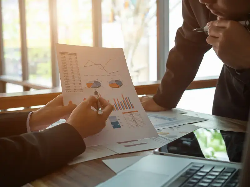 Reporting and analytics shown in pie charts